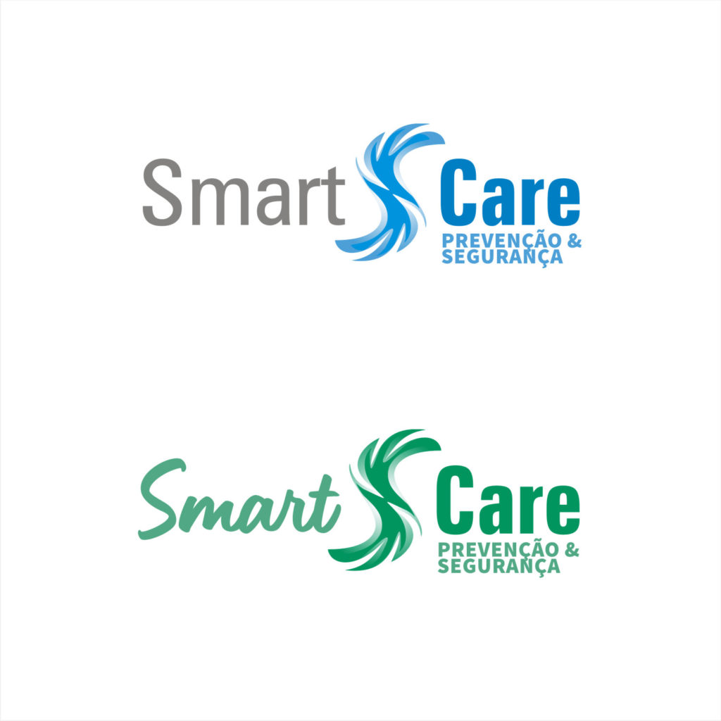 versão em cima da ideia do S sintetizado, passando uma ideia de fruição, irradiação de proteção Logotipo SmartCare loja prevenção Covid19